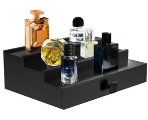 3-Tier Custom Cologne Organizer for Men Wooden Perfume Stand with Drawer and Hidden Compartment Display Holder Storage Rack