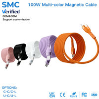 Câble magnétique auto-enroulable 100W en cuivre pur, cordon de charge rapide et de transfert de données, fil tressé anti-emmêlement pour téléphone et ordinateur portable