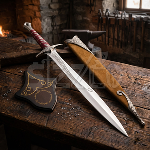 Magnifique couteau à pointe de lance fait main sur mesure avec manche en bois et étui en cuir, épée jouet, cadeau - Product Image 1