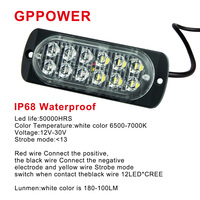 Feux stroboscopiques d'avertissement d'urgence 12 LED 12V IP65 étanches 12W en aluminium+PC pour camions, SUV et véhicules tout-terrain