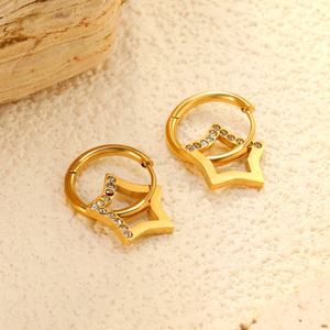 Boucles d'oreilles tendance en acier inoxydable pour femme, plaquées or 18 carats, géométriques, pendantes, avec chaîne à maillons et zircon - Product Image 6