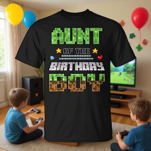 T-shirt Aunt Of The Birthday Boy Pixel pour les fans de jeux vidéo, idéal pour les fêtes d'anniversaire - Product Image 3