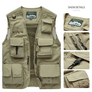 Gilets pour hommes avec plusieurs poches, gilet de travail à séchage rapide, gilet de photographie surdimensionné, gilet de pêche en maille noire coupe-vent, gilet de sécurité pour activités de plein air - Product Image 2