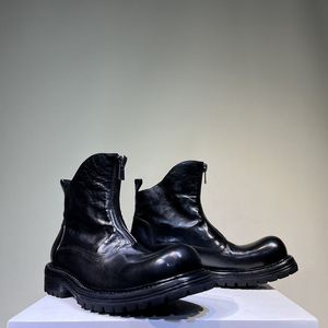 2026 Washed Horsehide Chelsea <b>Boots</b> - Casual Mid-Calf <b>Boots</b> - European Men's Mendoza Mid-Height Zipper Thick-Topped Mardi <b>Boots</b> - Product Image 3