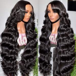 13x4 Raw Indian Lace Frontal Glueless Full Lace Front Perücke Echthaar Verkäufer, 40 Zoll brasilia nische Body Wave Hd Lace Hair Curly Perücke - Product Image 1