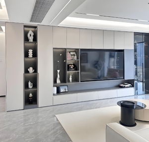 Soporte de TV de madera maciza de lujo moderno, almacenamiento de pared completo, diseño Simple, unidad montada en la pared para el hogar, comedor, dormitorio o uso en Hotel - Product Image 3