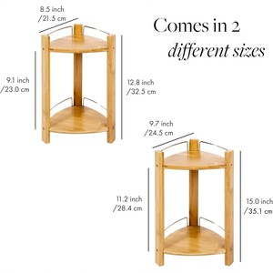 Estante de ducha esquinero de bambú de 2 niveles, organizador independiente para champú y acondicionador, diseño minimalista para baño - Product Image 4