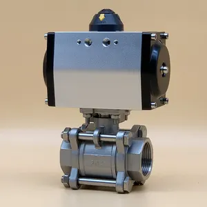 Cf8 304 Stainless Steel 2Iinch 2 Way Water Flow Double Acting Air Control 3Pcs Thread Pneumatic Actuator Ball Valve