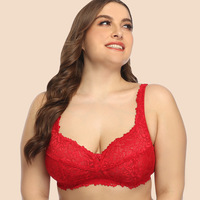 Tallas grandes Figura completa Cobertura completa Copa completa Sujetador grande Copa grande Tamaño grande Sujetador de encaje rojo grande para mujer gorda