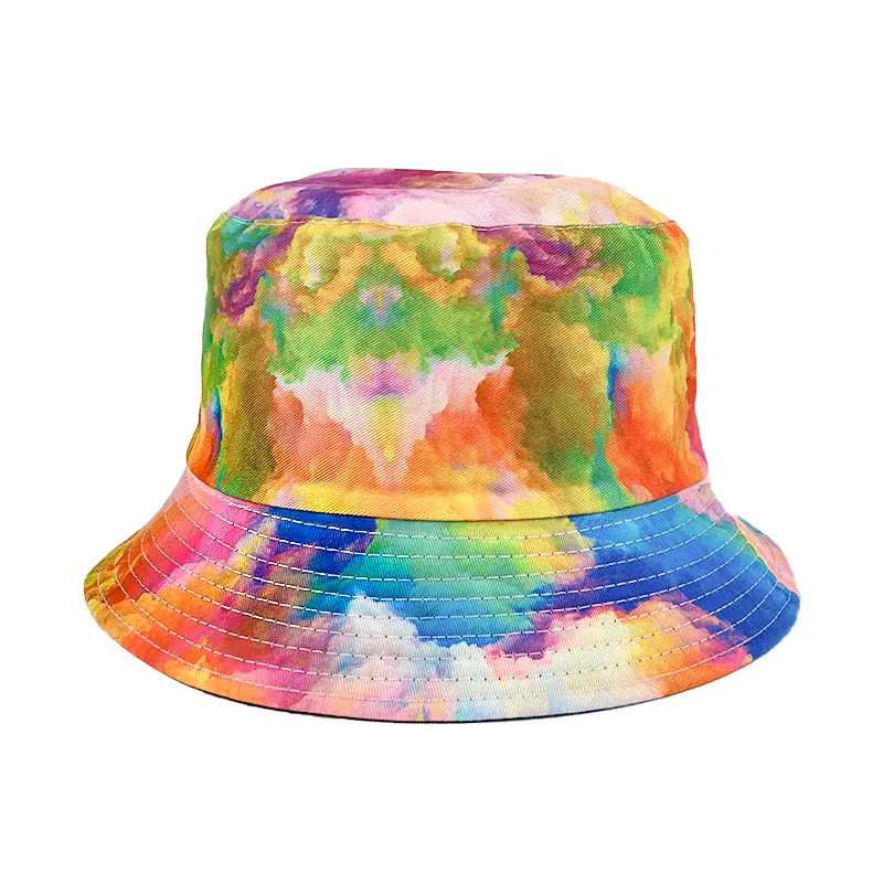 QIANXUN New Style High Quality Tie Dye Plain Reversible Sunscreen Bucket Hat Summer For Women