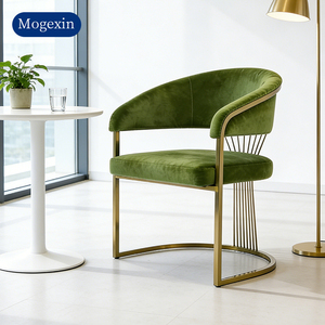 Silla de Comedor de Terciopelo de Lujo Europeo Moderno con Respaldo, Estructura de Metal Dorado, Tapizada para Comedor y Sala de Estar, Verde - Product Image 2