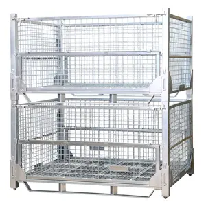 Lockable stackable metal welded wire mesh container steel storage cage