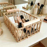 Panier de rangement moderne en corde de papier tressée à la main, écologique, léger, de luxe, pour fruits, pain, collations et cosmétiques, avec poignées
