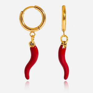 <b>Red</b> Chili Drop <b>Earrings</b> 18K Gold Stainless Steel Women's Everyday Wear Fashion Jewelry - Product Image 1