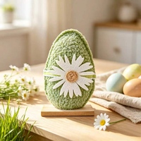 Décoration de table de Pâques en forme d'œuf en peluche, marguerite en feutre, tissu Sherpa, base en bois, 18 cm