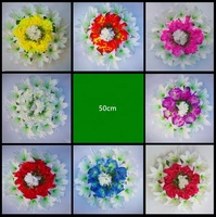 A-1442 Fleurs funéraires bleues colorées 3D 60cm Fleurs artificielles pour cimetière Couronne funéraire blanche