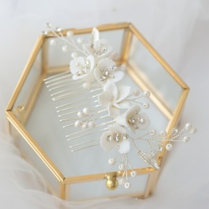 Exquisita <span class=keywords><strong>novia</strong></span> <span class=keywords><strong>flores</strong></span> de cerámica hojas peine para el cabello cristal rhinestone tocado accesorios de boda para <span class=keywords><strong>novia</strong></span> - Product Image 4