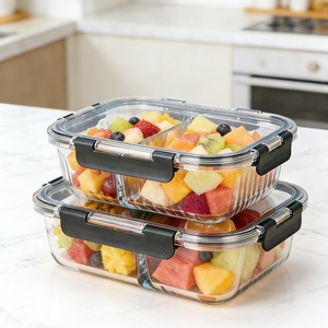 Contenants de préparation de repas réutilisables, boîte à lunch en verre hermétique pour micro-ondes, ensemble de contenants de stockage alimentaire en verre avec couvercles noirs - Product Image 3