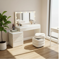 Table de toilette moderne extensible en bois avec miroir éclairé et tiroirs pour chambre à coucher, hôtel, appartement