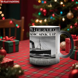 Taza de Cerámica Negra Esmerilada de 11 oz, con Diseño de Periódico Titanic, Cambia de Color con el Calor - Product Image 2