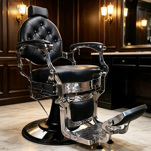 Silla de Peluquería Hidráulica Giratoria de Metal Plateado Resistente y Exclusiva para Salón de Belleza - Product Image 5