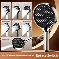 Pommeau de douche à effet pluie en silicone sous pression 7 réglages Grand panneau Réglage en continu Triple sortie d'eau Finition chromée Toilette