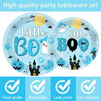 Assiettes et serviettes jetables pour la fête prénatale sur le thème de Halloween Little Boo, décorations pour la fête prénatale Boo, vaisselle jetable, assiettes, serviettes, fourchettes
