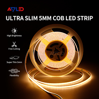 Tira de Luz LED COB de 5mm sin Puntos, 12V 24V |   Cinta LED COB Flexible de Alta Densidad CRI90 con 320 LEDs/m para Mini Letreros y Cajas de Luz