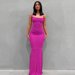 Vestido Largo Casual de Talla Grande para Mujer, Estilo Camisola con Tirantes Finos, Color Sólido, para Estar en Casa, Dropshipping Shopify - Product Image 6