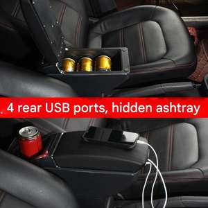 Boîte de rangement de luxe en cuir pour <span class=keywords><strong>console</strong></span> <span class=keywords><strong>centrale</strong></span> de voiture avec accoudoir, porte-gobelet et chargeur USB intégré - Product Image 4