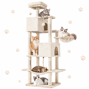 Árbol para Gatos de 66 Pulgadas, Mueble de Escalada para Gatos de Múltiples Niveles con Plataforma Extendida, Hamaca y Casa para Gatos de Interior - Product Image 2