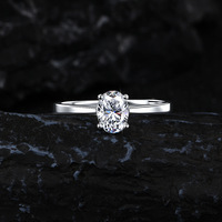 Bague de Fiançailles et de Mariage en Argent 925 avec Moissanite Ovale de 1 Carat, Modèle Simple à Bras Droit, Vente en Gros Usine