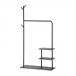 ชั้นวางของเหล็กสองชั้นแบบตั้งพื้นและราวแขวนสำหรับทางเข้า ใช้งานได้หลากหลาย เหมาะสำหรับโรงงานและครัวเรือน - Product Image 1