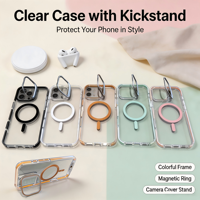 Casing iPhone 18 Pro 18 Pro Max 17/16 Magnetik TPU PC dengan Penyangga dan Bingkai Kamera Dua Warna, Pelindung Ponsel Bergaya Ins