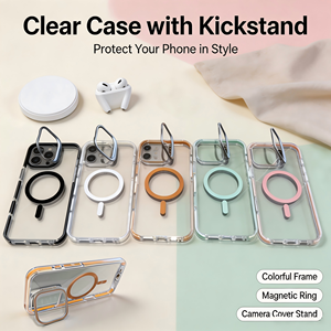 Coque magnétique Ins Style en TPU et PC pour <span class=keywords><strong>iPhone</strong></span> 18 Air 17 Pro Max 16, avec cadre d'appareil photo bicolore et béquille, Vente directe usine - Product Image 1