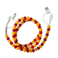 Kabel Pengisian Daya USB Tipe-C OEM Baru Warna Merah dengan Pelindung Anyaman Manik-Manik, 4 in 1 Konektor, Kabel Transfer Data dan Pengisian Daya