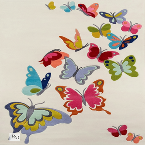 Butterfly White Wool Hand <b>Tufted</b> Kids' Playroom Safari Accent <b>Rug</b> Cartoon Animal Print Design Prayer Decorative Gift - Product Image 1