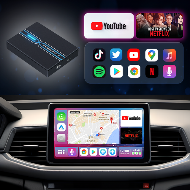Car Intelligent Wireless CarPlay Android Auto Adapter Qualcomm Chip 8+128GB RAM/ROM Type-C Plug-n-Play 3-in-1 GPS Vehicle Media