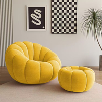 Fauteuil de sol moderne en velours doux en forme de citrouille, fauteuil de détente pour la maison, idéal pour les petits coins d'appartement