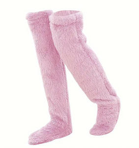 Chaussettes d'hiver climatisées pour la maison, en peluche, hautes au-dessus du genou, douillettes, type pantoufle, chauffe-jambes en peluche - Product Image 1