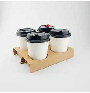 Özelleştirilmiş ucuz take away sıcak içecek kraft el işi kağıdı kupası tek kullanımlık kraft çay kahve taşıyıcı kağıt bardak tutucu