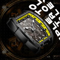 Montre mécanique automatique rectangulaire Mark Fairwhale, verre minéral incurvé, étanche, lumineuse, squelette, sport, bracelet en caoutchouc FW-6450