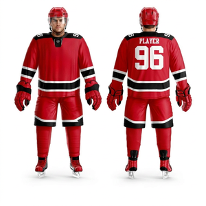 Conjunto de Uniforme de Hockey sobre Hielo Rojo Unisex, Sublimado, Transpirable, Jersey de Poliéster, Pantalones, Manga Larga, Cuello en V, Antibacteriano, Invierno - Product Image 4