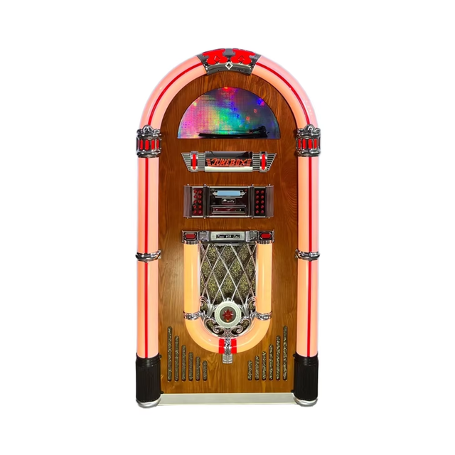 Full-Size Vintage Jukebox Vinyl Record Player Digital RGB for CD/USB/SD Slots 70W+70W Amplifier Home Commercial Use FM/AM Radio