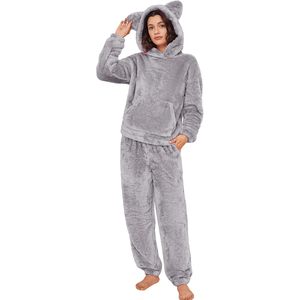 Women's Fluffy Pajamas Set Fleece Hoodie With <b>Bear</b> Ears Plush Pants 2 Piece Sleepwear Cozy Loungewear Soft Long Sleeve - Product Image 1