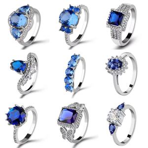 Sang Trọng 925 Sterling Silver Bầu Trời Màu Xanh Zircon Vòng Đối Với Phụ Nữ Thanh Lịch Đồ Trang Sức Tốt Thiết Kế Thích Hợp Cho Quà Tặng Bán Buôn - Product Image 2