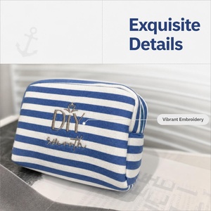 New Design Terry Cloth Stripe Cosmetic <b>Bag</b> Large Capacity <b>Makeup</b> <b>Bag</b> <b>for</b> Women Portable <b>Travel</b> Zipper Pouch with Embroidery Logo - Product Image 4