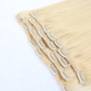 <span class=keywords><strong>Extensiones</strong></span> de Cabello Humano con Clip, Color Rubio Platino, Lisas, Suaves, con Puntas Gruesas, Juego Completo - Product Image 1