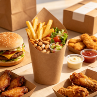 Gobelet en papier kraft recyclable de qualité alimentaire, à simple paroi, pour frites, charcuterie, à emporter, imprimé sur mesure