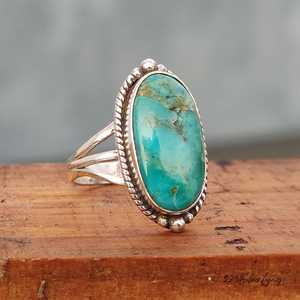 Anillo de plata de ley 925 con turquesa Kingman hecho a mano, regalo para ella - Product Image 1